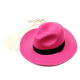 Folding Panama Style Travel Sun Hat - Pink & Black (57cm)