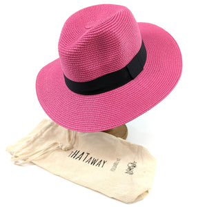 Folding Panama Style Travel Sun Hat - Pink & Black (57cm)