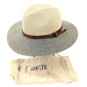 Folding Panama Style Travel Sun Hat - Mottled/Natural with Belt (57cm)