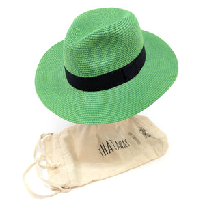 Folding Panama Style Travel Sun Hat - Green & Black (57cm)