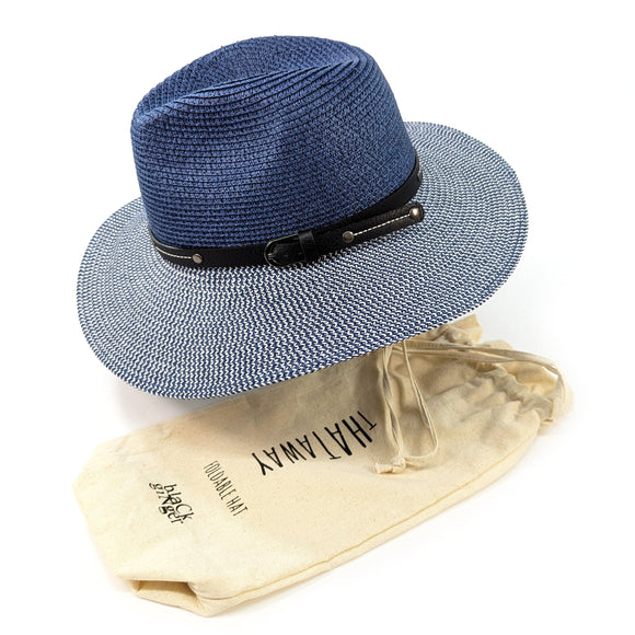 Two Tone Panama Foldable Hat - Mottled/Navy Blue with Belt (57cm)